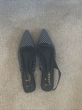 Lulu's Black Rhinestone Pointed Toe Slingback Flats